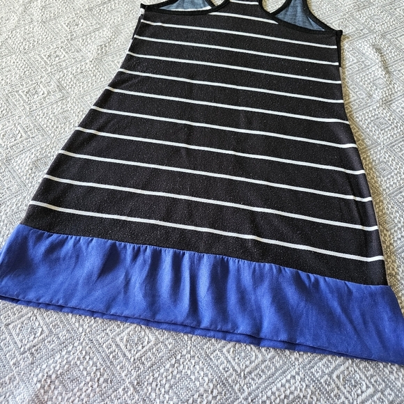 Express Flowery Silver Mini Dress w/ Blue Trim, Rhinestone Detailing and Stripes - Picture 8 of 16